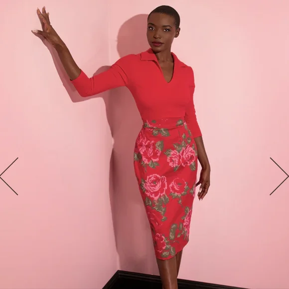 Vintage Red Rose Print Skirt - Picture 1 of 4